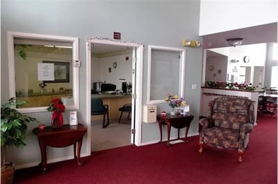 Interior view of a common area with seating