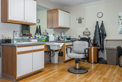 Interior view of a hair salon area in the facility