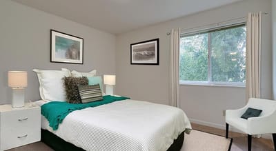 Well-decorated resident room with natural light