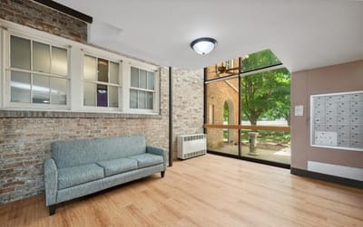 Interior view of a common area with natural light