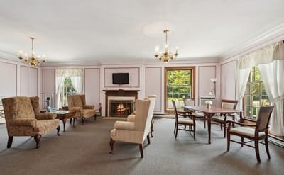 Bright and inviting common area with seating