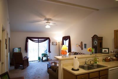 Cozy interior of a resident apartment with seating area.