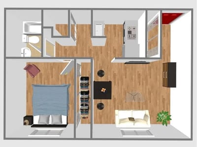 Architectural floor plan of a living unit layout