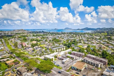 Aerial view of a residential area near Manoa Gardens