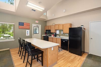 Modern kitchenette area in a senior living facility