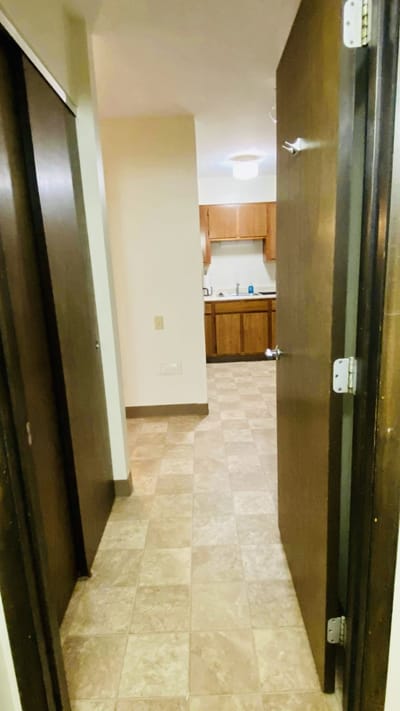 Interior view of a resident's apartment hallway