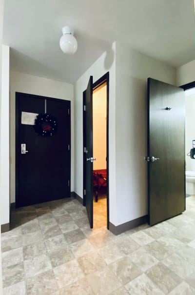 Hallway view in a residential unit of the facility