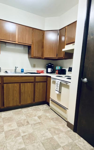 Interior view of a kitchen in a senior apartment