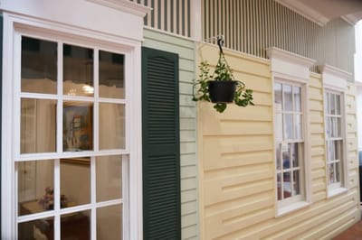Exterior view of a building with decorative windows