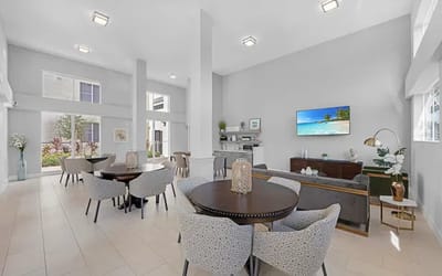 Bright common area with seating and decor