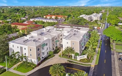 Aerial view of the Pinnacle at Peacefield facility with surrounding greenery