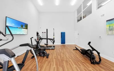 Fitness room with exercise equipment