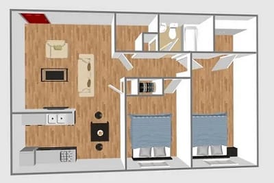 Architectural floor plan of resident units