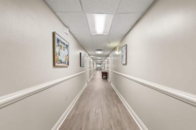 Interior hallway of a senior living facility