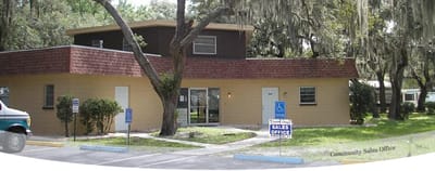 Exterior view of the community sales office at Pleasant Living Mobile Home Park
