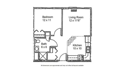 Architectural floor plan of a two-bedroom unit