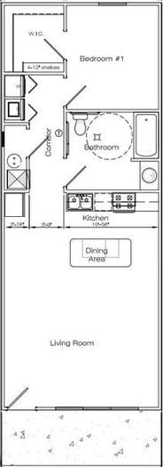 Architectural floor plan of a living space.