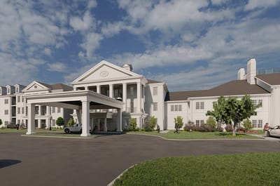 Exterior view of the Traditions of Westfield facility with residents