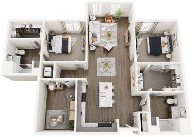Aerial view of a senior living facility floor plan