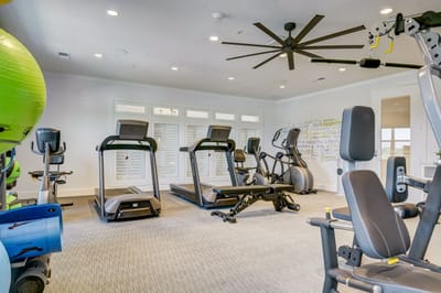 Indoor fitness area with exercise equipment