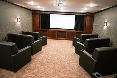 Interior of a cozy movie theater in the facility