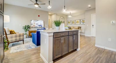 Bright interior of a modern living space in a senior facility