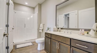 Modern bathroom in a senior living facility
