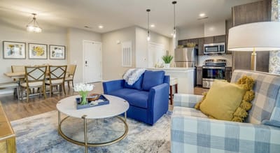Interior view of a cozy common area with furniture