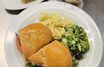Close-up of a meal served at the facility