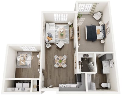 Interior layout of a resident room in a senior living facility