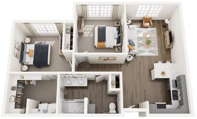 Interior floor plan of a two-bedroom apartment