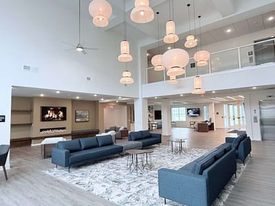 Bright and spacious common area with seating
