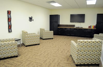 Bright common area with comfortable seating