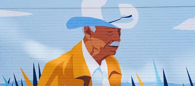 Mural of a man in a cowboy hat