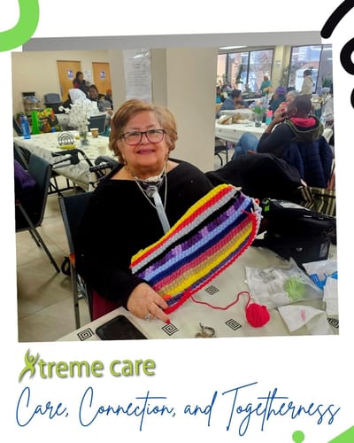 Senior resident engaged in a craft activity.
