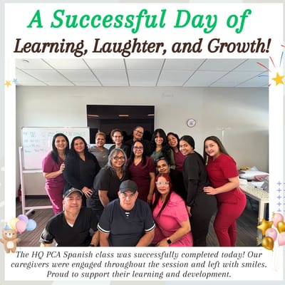 Group of caregivers celebrating achievement together