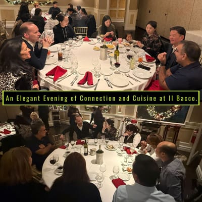 Group of people dining and enjoying conversation