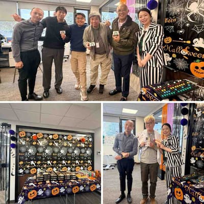 Staff and residents enjoying a Halloween celebration