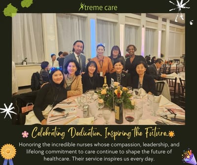 Staff members celebrating at a dining table.