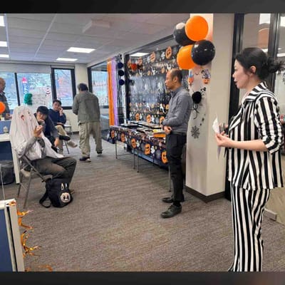 Residents participating in a Halloween celebration.