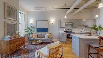 Stylish common area in a senior living facility.