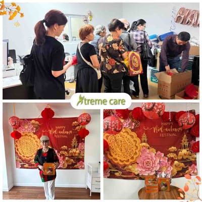 Residents celebrating a festival in the common area.