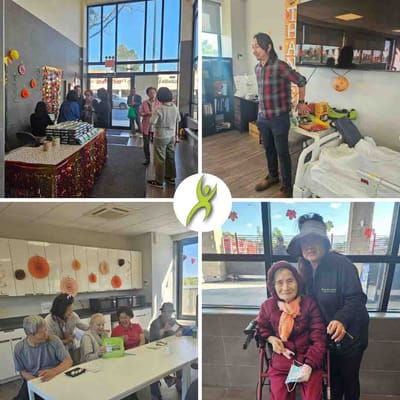 Residents and staff engaging in activities inside