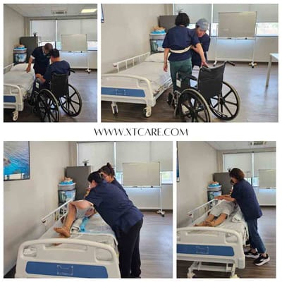 Staff assisting residents in a care setting.
