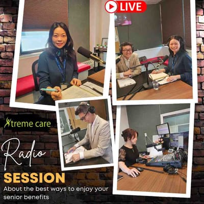 Staff discussing senior benefits on a radio show