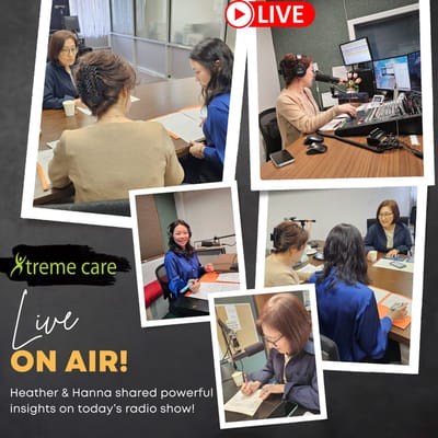 Staff members discussing in a radio studio