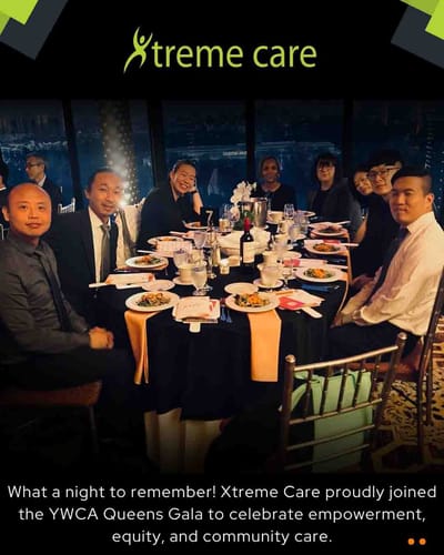 Residents and staff at a dining event