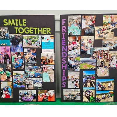 Collage of resident activities and friendships.