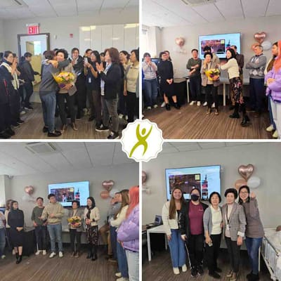 Staff celebrating an event in a common area.