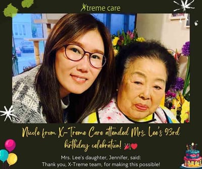 Nicole with Mrs. Lee at her 93rd birthday celebration.